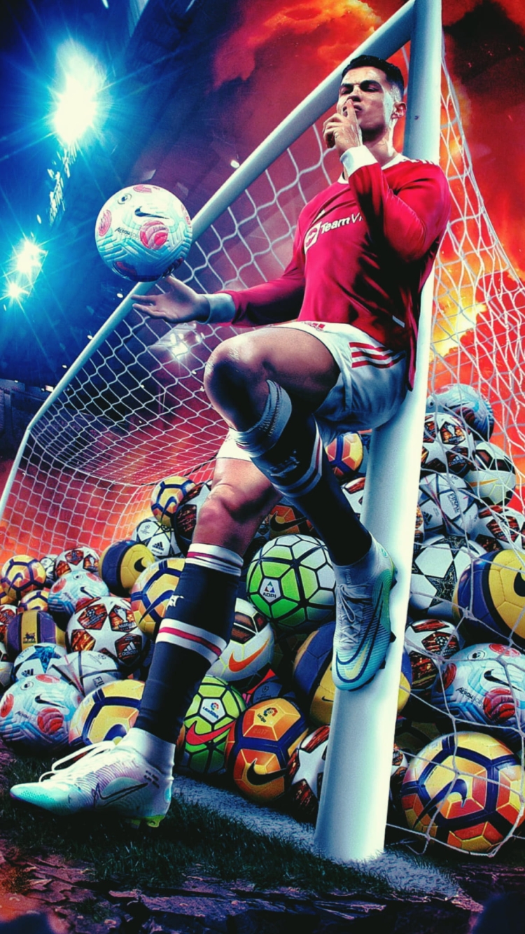クリロナ CR7 沢山のサッカーボールの750 x 1334 / スマホ壁紙
