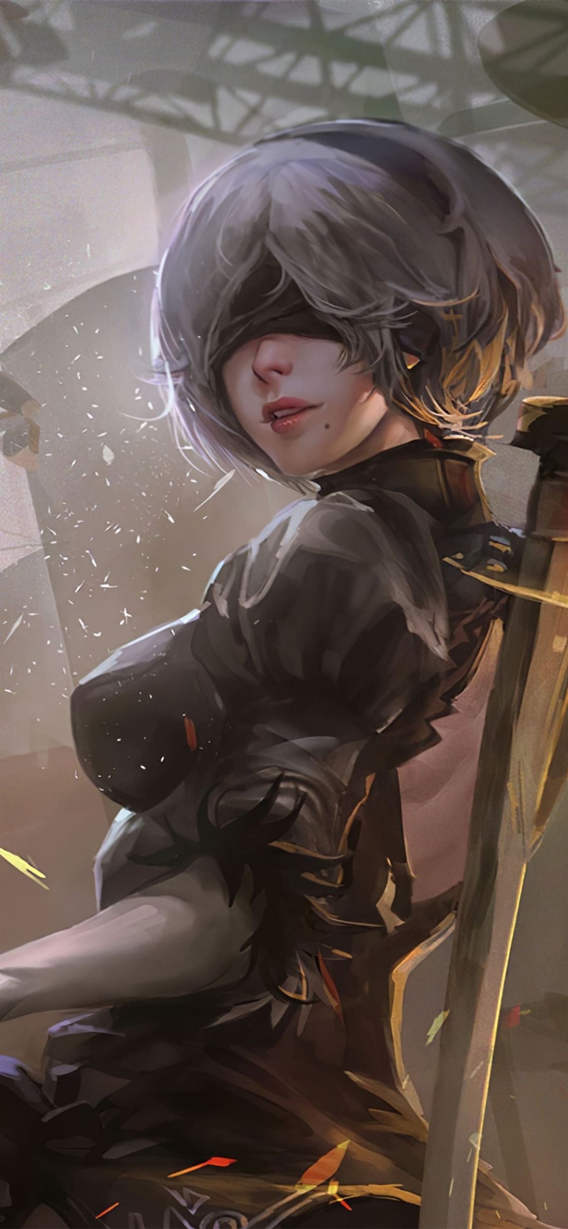 NieR Automata 振り返る2Bの1170 x 2532 / スマホ壁紙