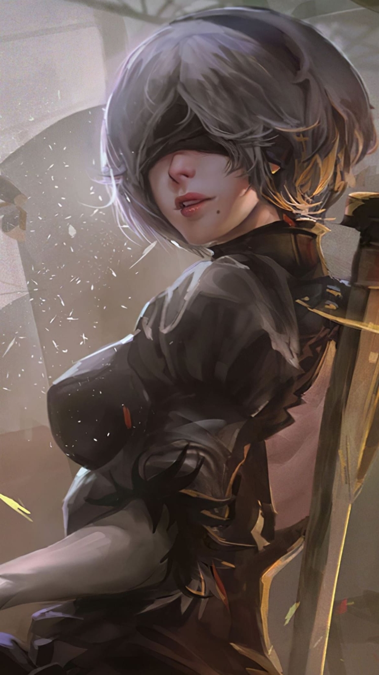 NieR Automata 振り返る2Bの750 x 1334 / スマホ壁紙