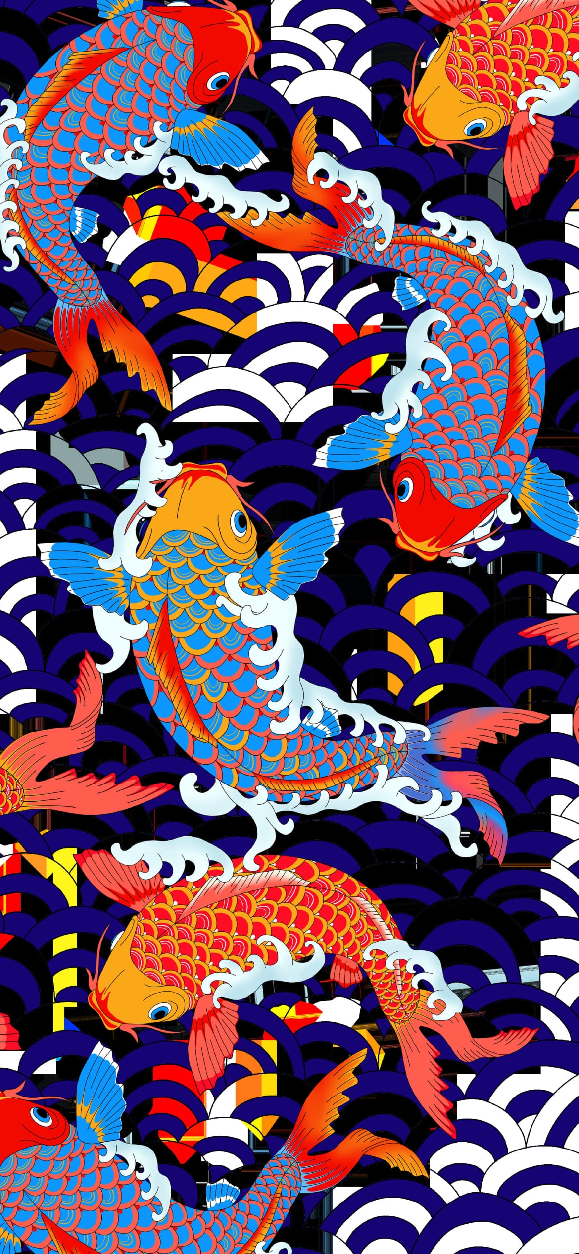 カラフルな錦鯉 / イラストの1170 x 2532 / スマホ壁紙