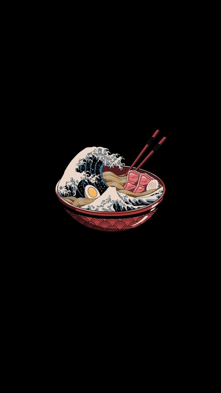 ラーメン / 波 / チャーシュー / ゆで卵 / 箸の750 x 1334 / スマホ壁紙