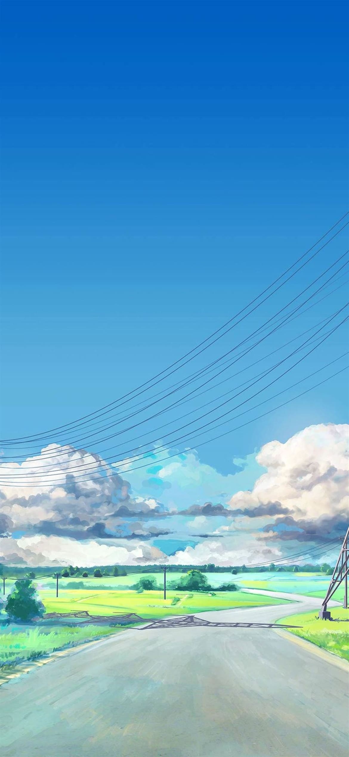 晴れた日 / 夏空 / 電線 / 田舎 / 白い雲の1170 x 2532 / スマホ壁紙
