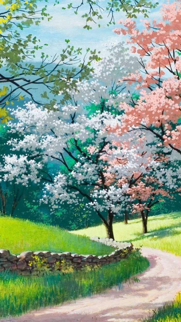 お花見 / 白・ピンクの花 / 桜 / 新緑 / 小春日和の750 x 1334 / スマホ壁紙