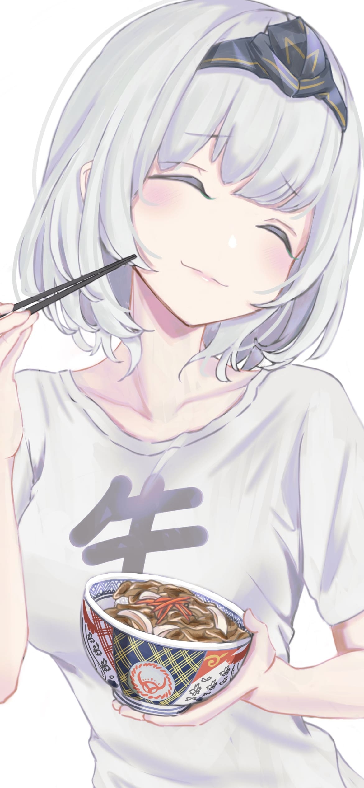 牛丼を食べてご満悦な白銀ノエル / バーチャルYouTuber / ホロライブの1170 x 2532 / スマホ壁紙