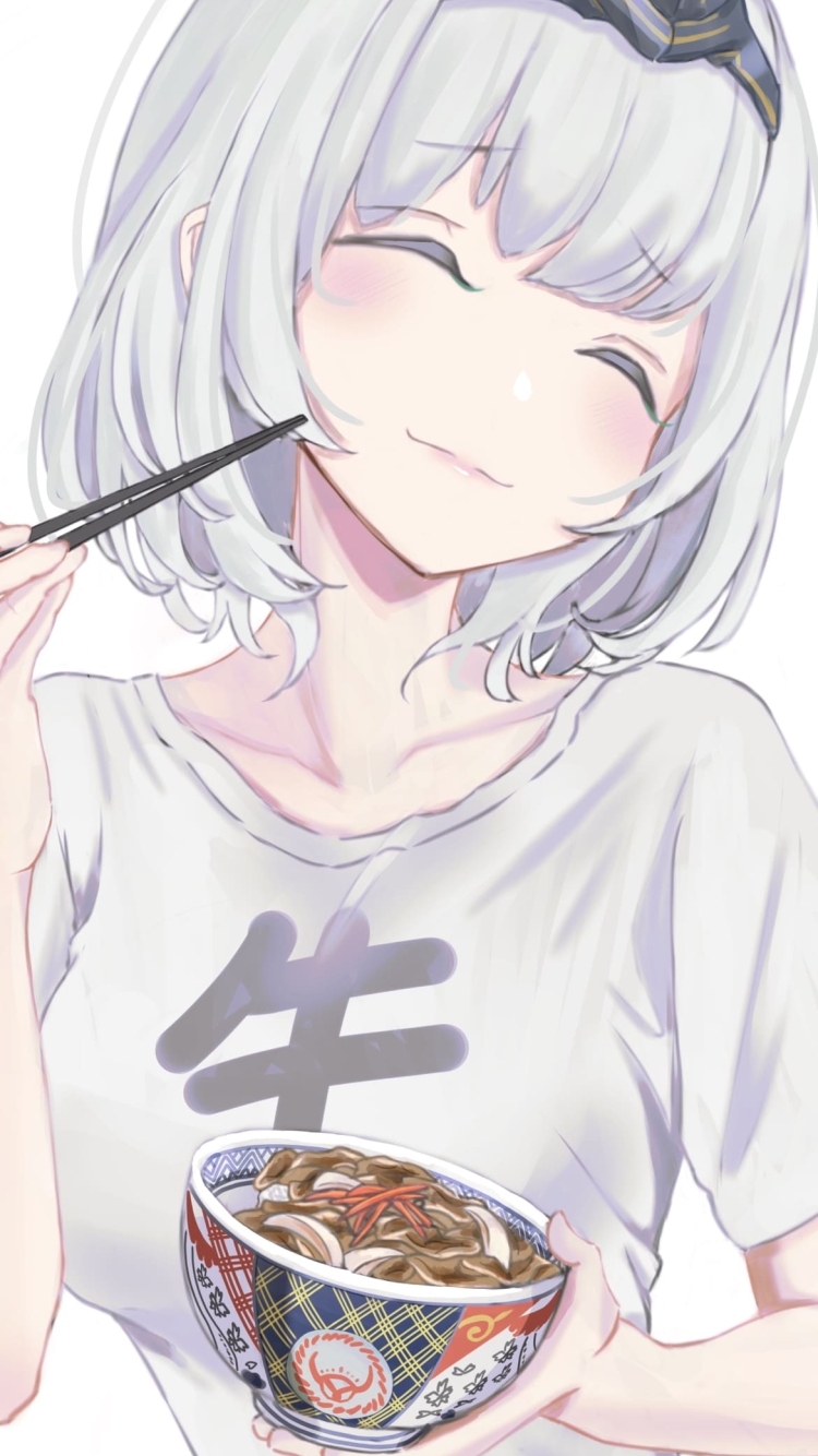 牛丼を食べてご満悦な白銀ノエル / バーチャルYouTuber / ホロライブの750 x 1334 / スマホ壁紙
