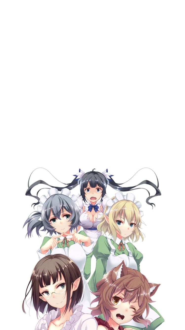 ヘスティア / エイナ・チュール / シル・フローヴァ / リュー・リオン / リリルカ・アーデ / ダンジョンに出会いを求めるのは間違っているだろうか / ダンまち / ファンアートの750 x 1334 / スマホ壁紙