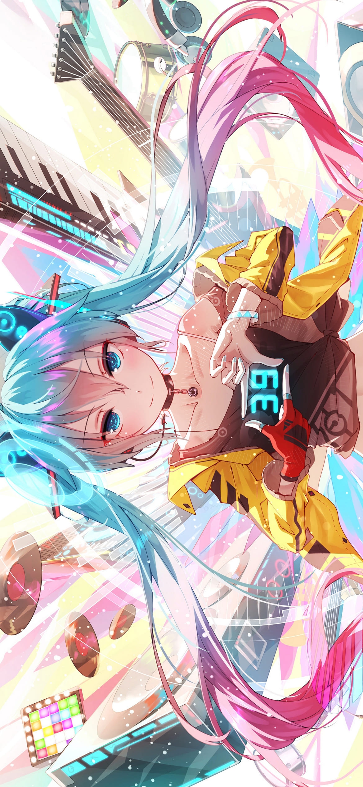 めちゃくちゃかわいい初音ミク / ボーカロイド / レコード / エレキギター / キーボード / 39の1170 x 2532 / スマホ壁紙