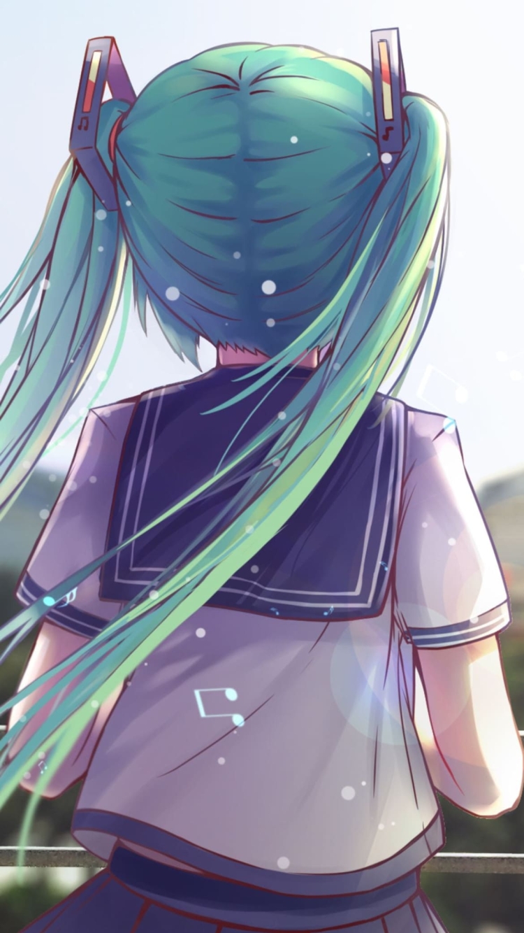 セーラー服 / 初音ミク / 後ろ姿の750 x 1334 / スマホ壁紙