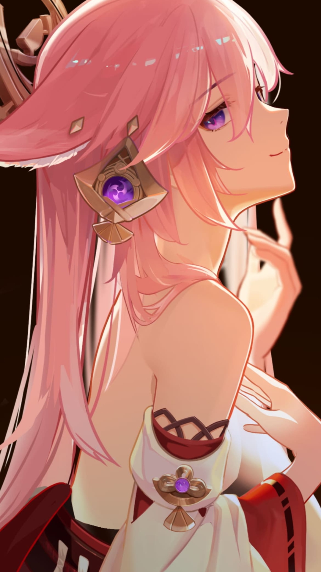 首元に手をあてる八重神子(やえみこ) / 原神 / ファンアートの1080 x 1920 / スマホ壁紙