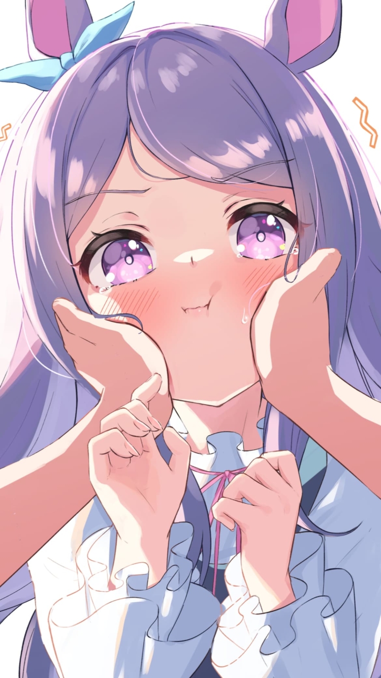 ほっぺたをプニプニされているなすがままのメジロマックイーン / かわいい / ファンアート / ウマ娘の750 x 1334 / スマホ壁紙