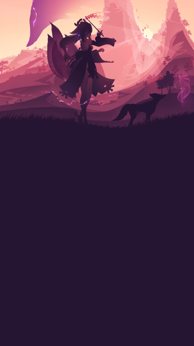 八重神子(やえみこ) / 綺麗 / 原神 / シルエット / ファンアートの750 x 1334 / スマホ壁紙