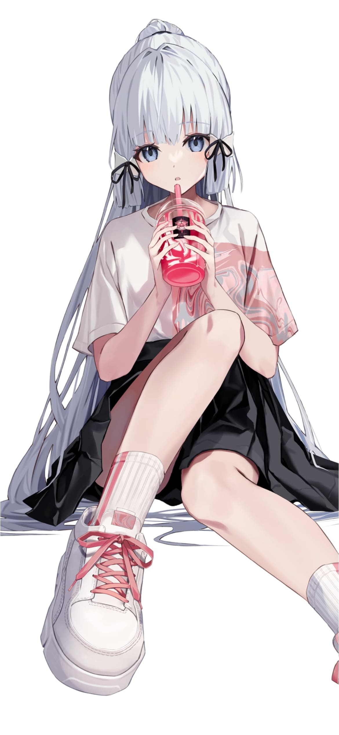 ピンクのジュースを飲む神里綾華（かみさとあやか） / 社奉行 / 声優：早見沙織 / 原神の1170 x 2532 / スマホ壁紙