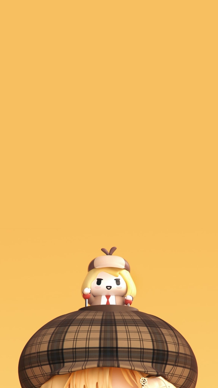自分の人形を頭に載せるワトソン・アメリア / ホロライブ / バーチャルユーチューバー / ファンアートの750 x 1334 / スマホ壁紙