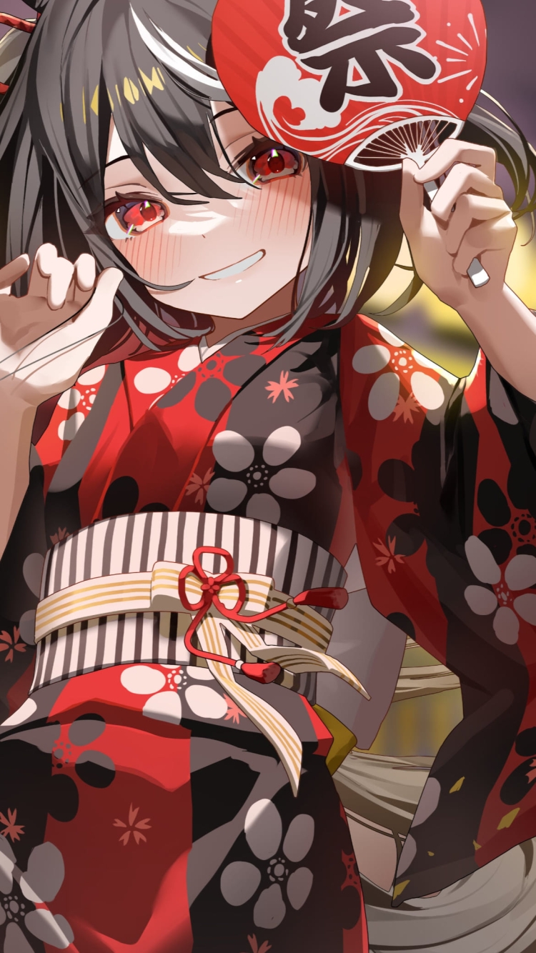 赤い浴衣を着たキタサンブラック / 祭 / かわいい / ウマ娘 / ファンアートの750 x 1334 / スマホ壁紙