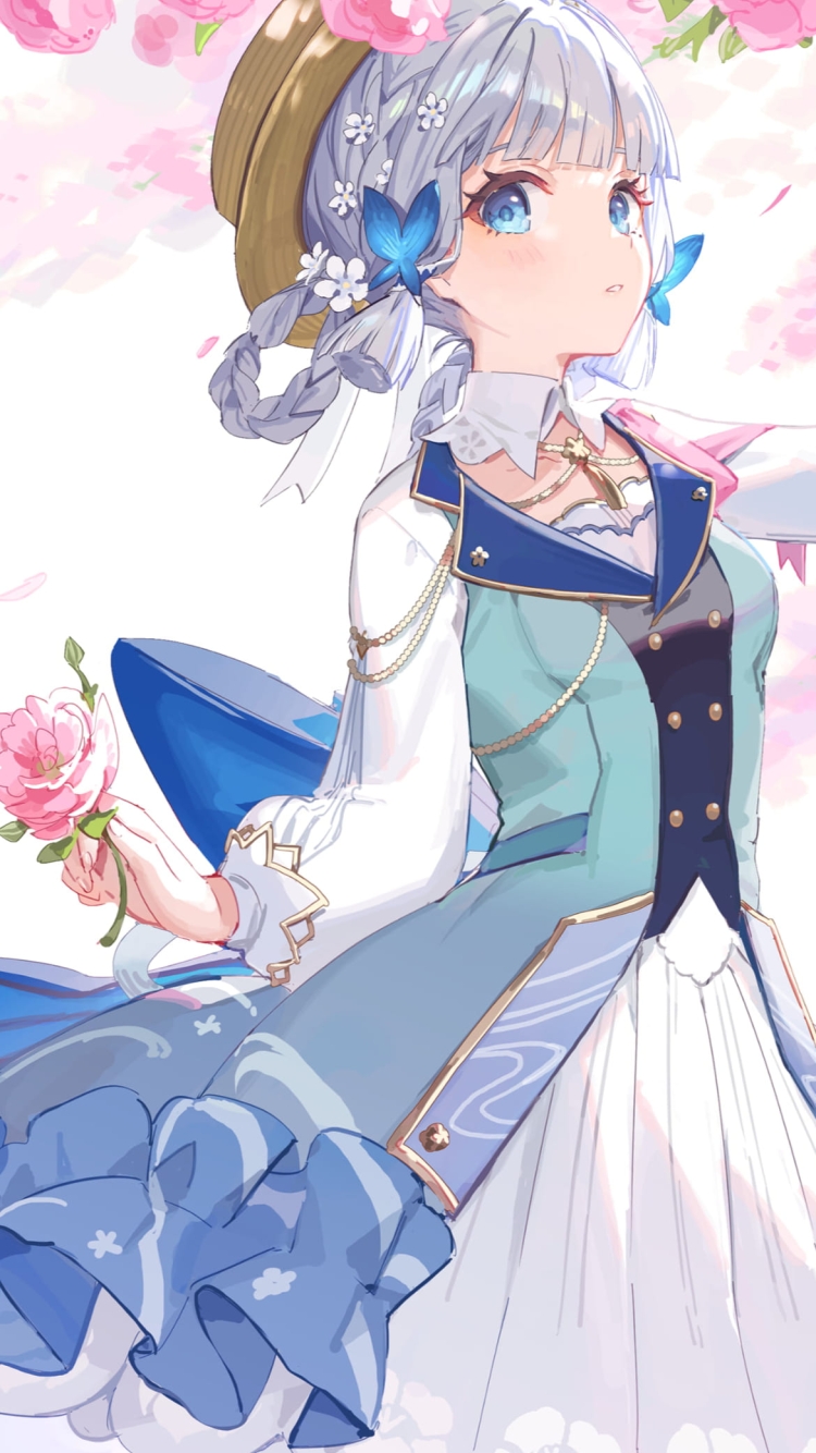 ピンクの花を摘むかわいい神里綾華 / かわいい / 原神の750 x 1334 / スマホ壁紙
