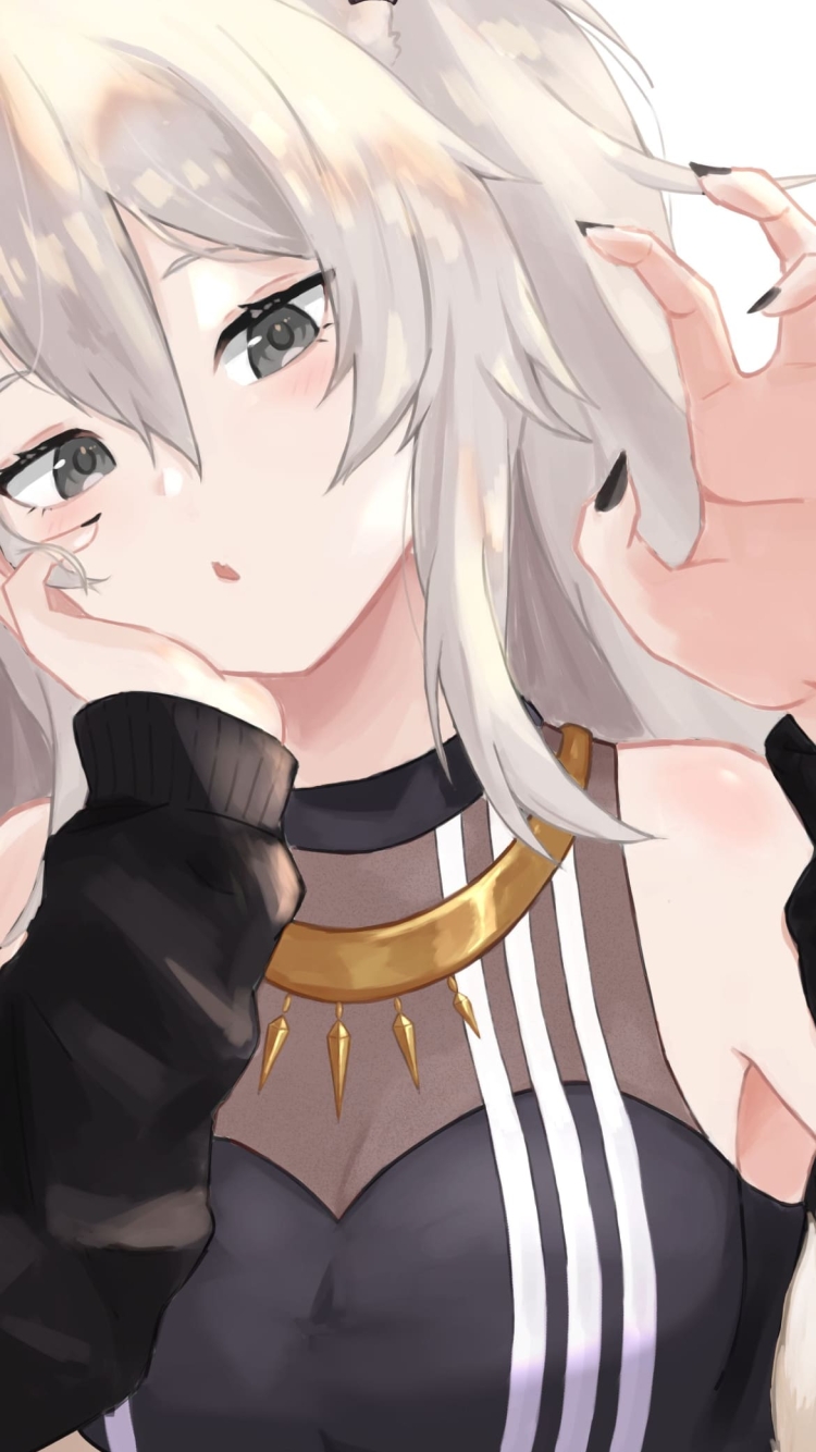 左手をかざす獅白ぼたん / ファンアート / かわいい / バーチャルYouTuber / ホロライブの750 x 1334 / スマホ壁紙