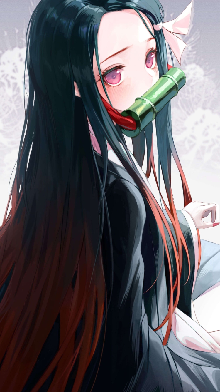 めちゃくちゃかわいい巻物咥えた竈門禰豆子 / 鬼滅の刃 / ファンアート / イラストの750 x 1334 / スマホ壁紙