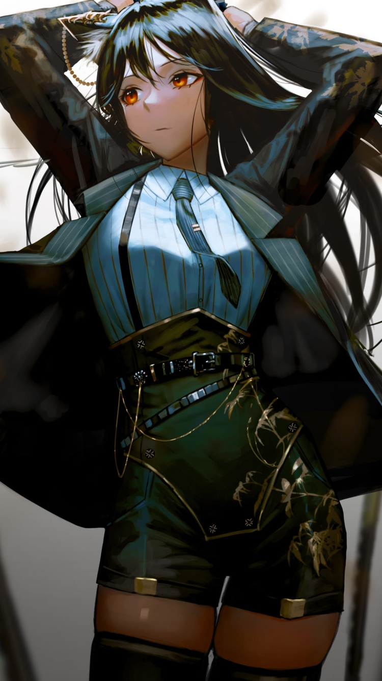 かっこいいテキサス / 黒髪 / アークナイツ / ファンアート / イラストの750 x 1334 / スマホ壁紙