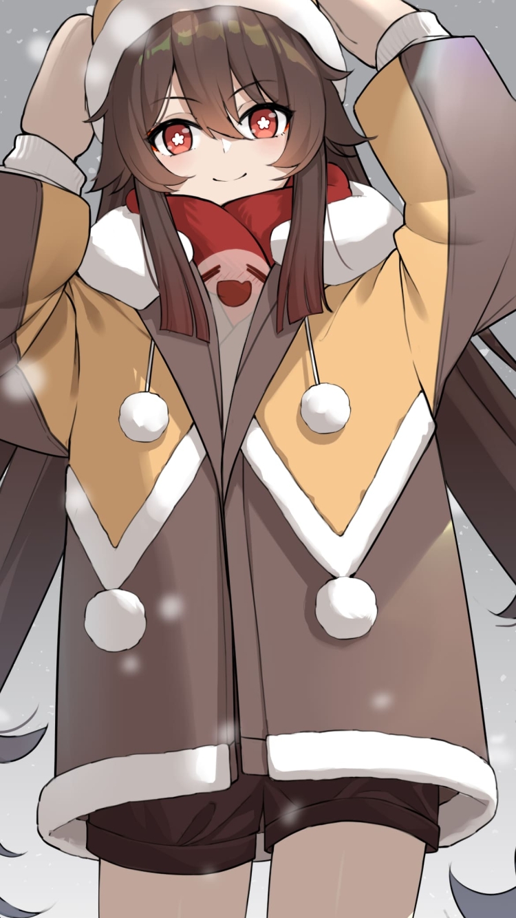 胡桃 / グゥオパァーの着ぐるみ / かわいい / 雪 / 原神 / ファンアート / イラストの750 x 1334 / スマホ壁紙