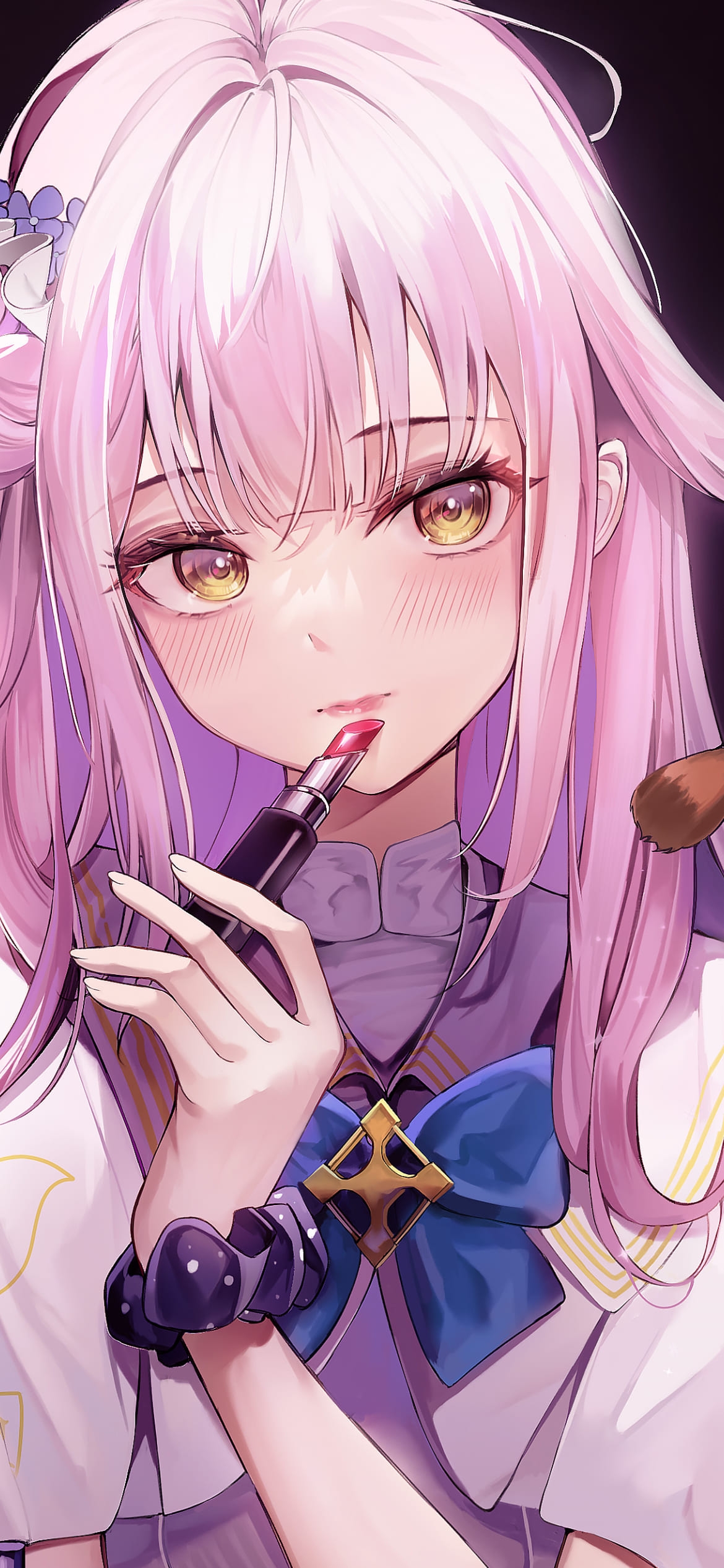 お化粧をするかわいい聖園ミカ（みその みか） / ブルアカ / ブルーアーカイブ / ファンアート / イラストの1170 x 2532 / スマホ壁紙