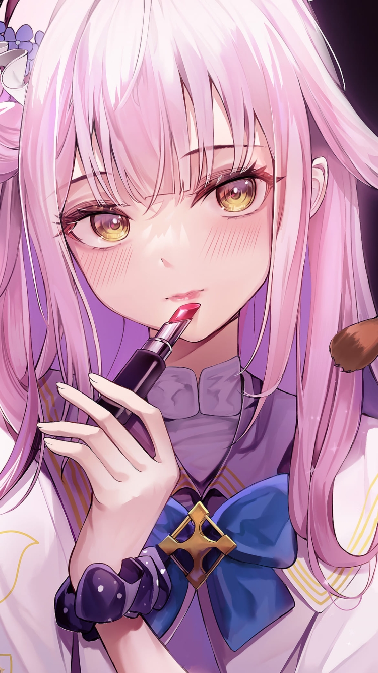 お化粧をするかわいい聖園ミカ（みその みか） / ブルアカ / ブルーアーカイブ / ファンアート / イラストの750 x 1334 / スマホ壁紙