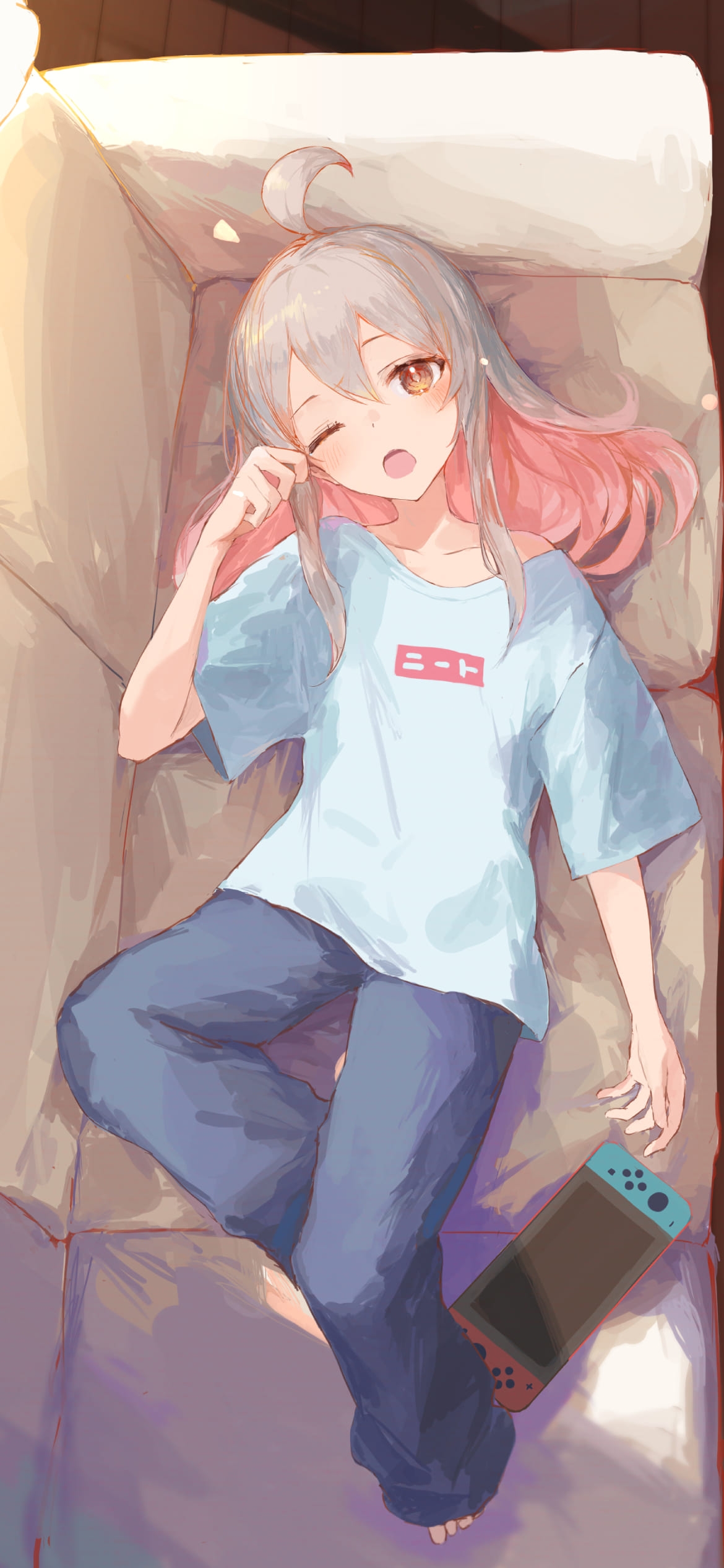 ニートのTシャツを着る緒山まひろ / お兄ちゃんはおしまい! / ファンアート / イラストの1170 x 2532 / スマホ壁紙
