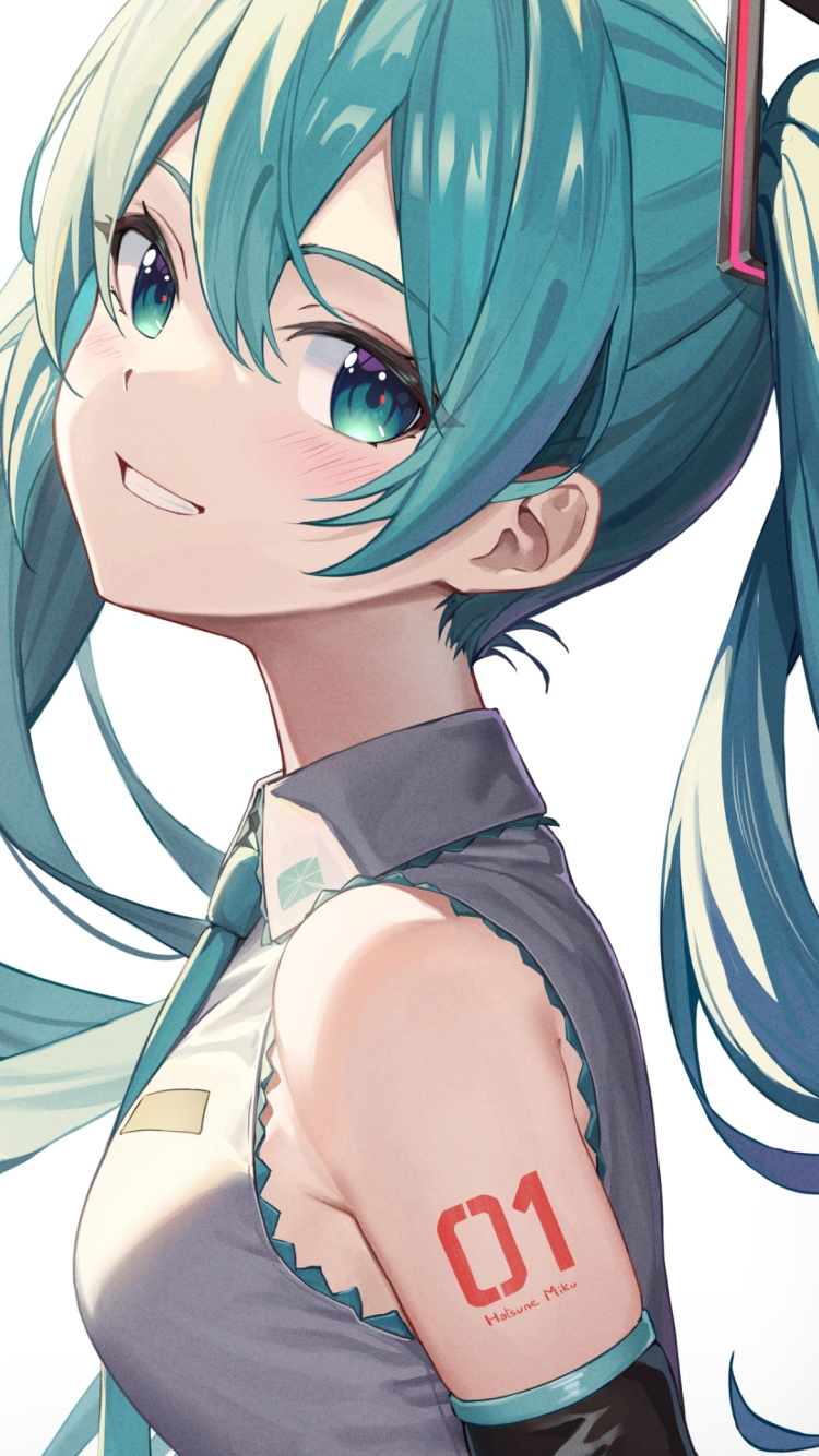 笑いながら振り返るめちゃくちゃかわいい初音ミク ボカロ 01 / ボーカロイドの750 x 1334 / スマホ壁紙