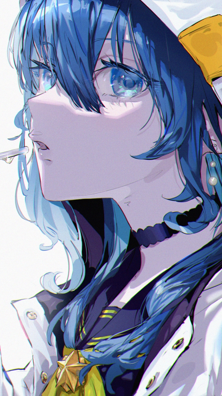 ジュースを飲む星街すいせい / バーチャルYouTuber / ホロライブ / ファンアート / イラストの750 x 1334 / スマホ壁紙