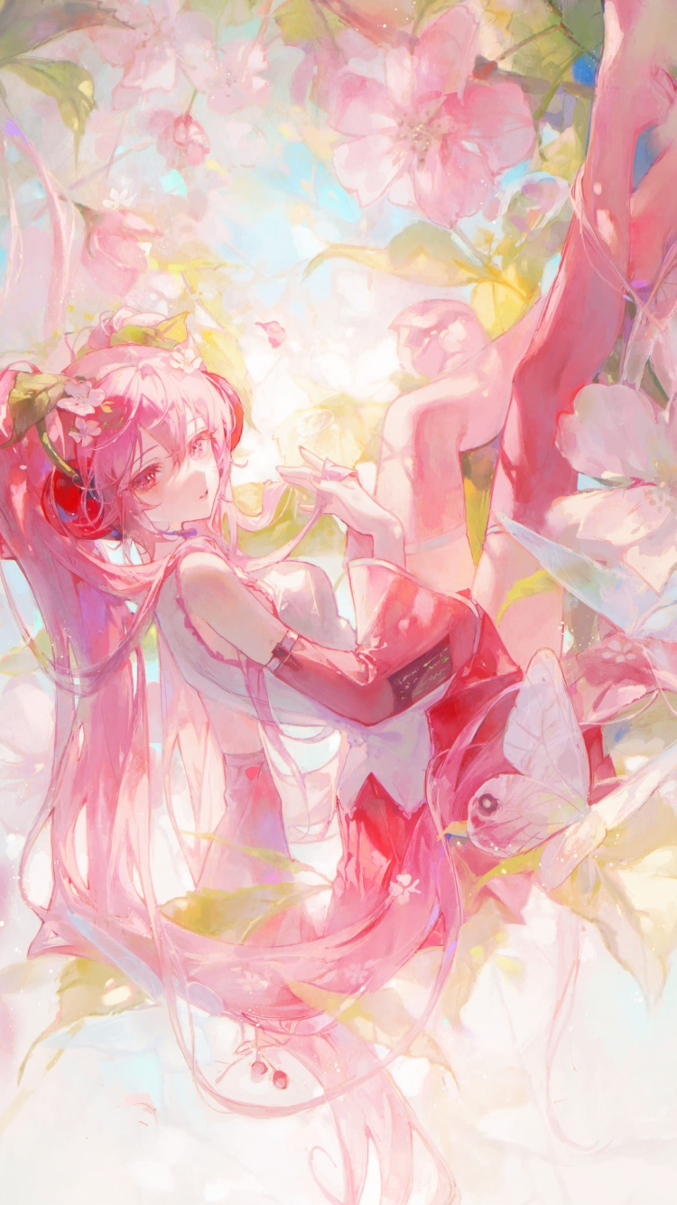 めちゃくちゃ綺麗な桜ミク / 桜の花 / 春 / ボカロ / ボーカロイドの750 x 1334 / スマホ壁紙