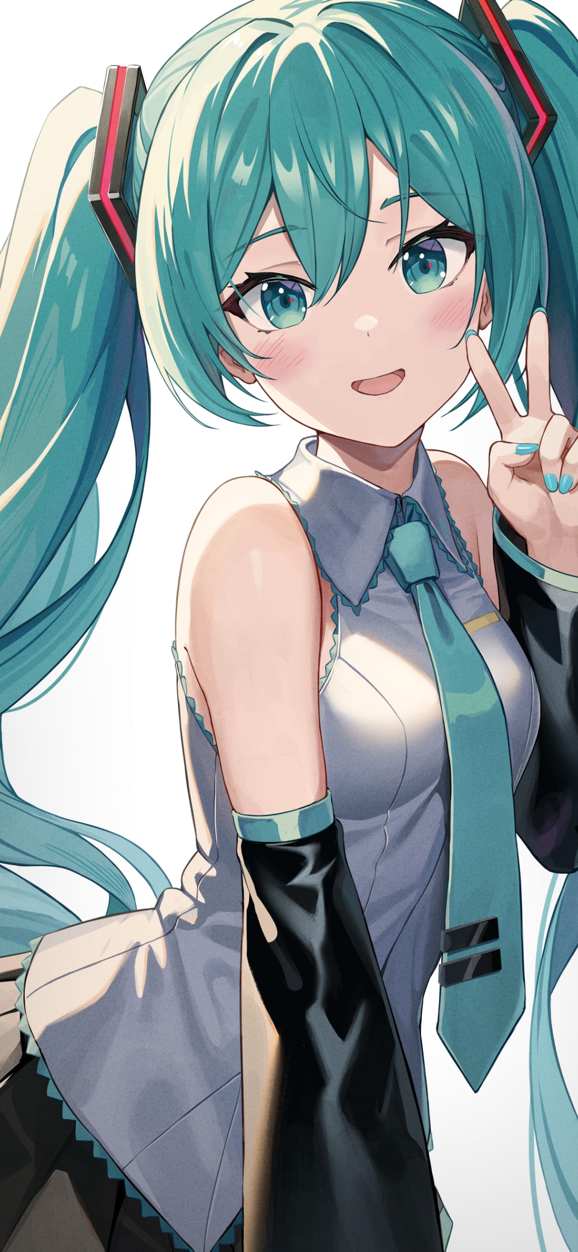 ピースするかわいい初音ミク / ボカロ / ボーカロイドの1170 x 2532 / スマホ壁紙