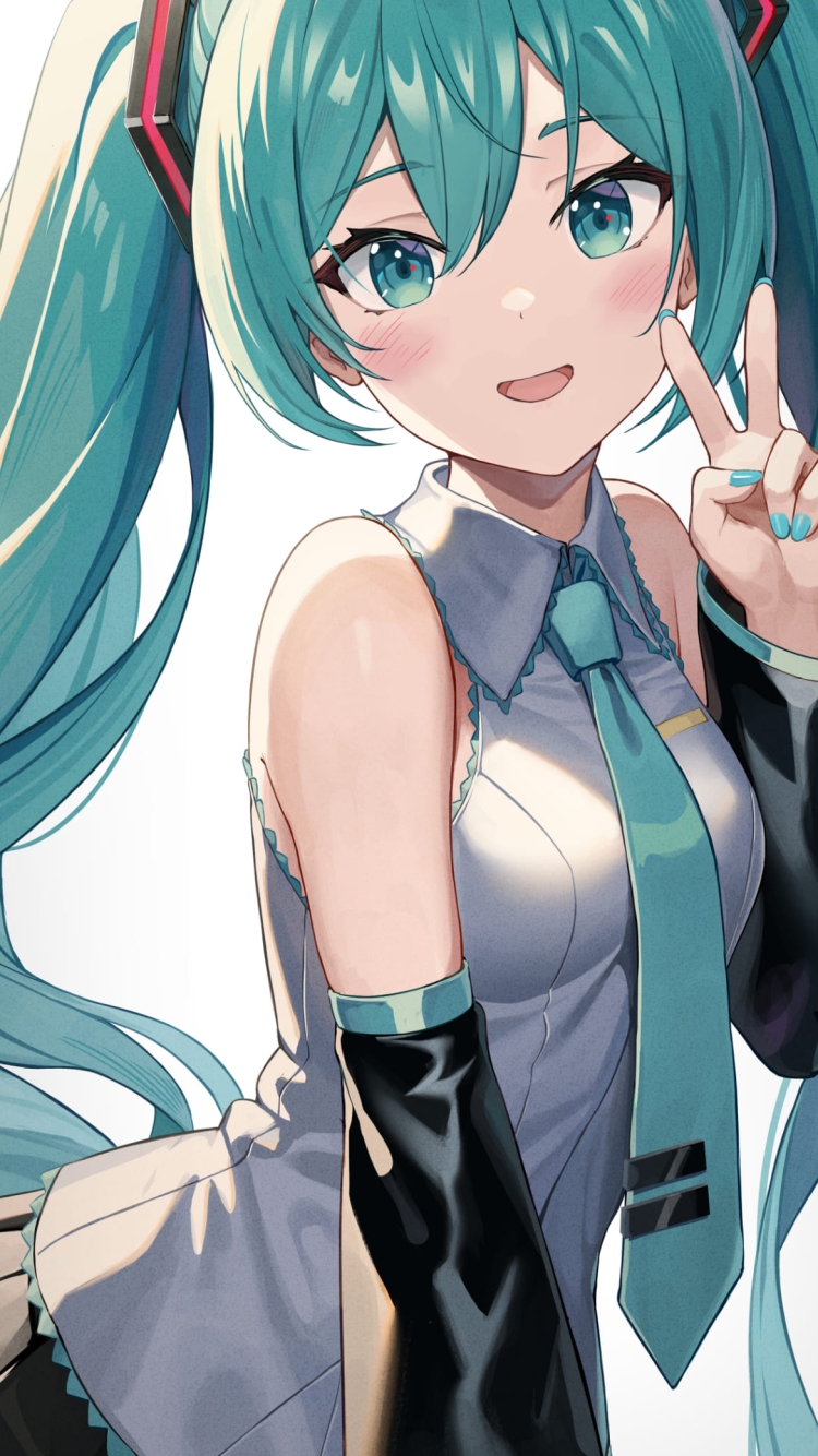 ピースするかわいい初音ミク / ボカロ / ボーカロイドの750 x 1334 / スマホ壁紙