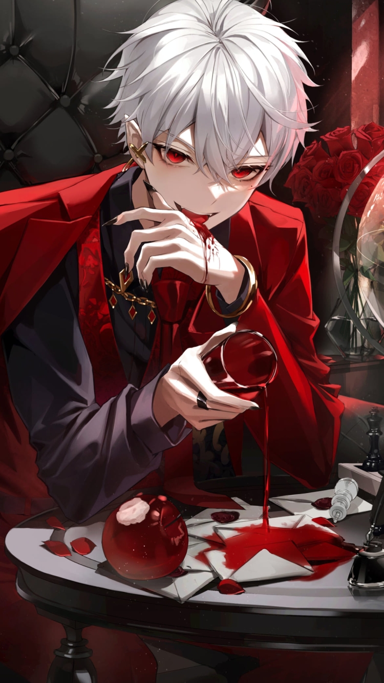 手についた赤ワインを舐める葛葉 / バーチャルYoutuber / ファンアート / イラストの750 x 1334 / スマホ壁紙