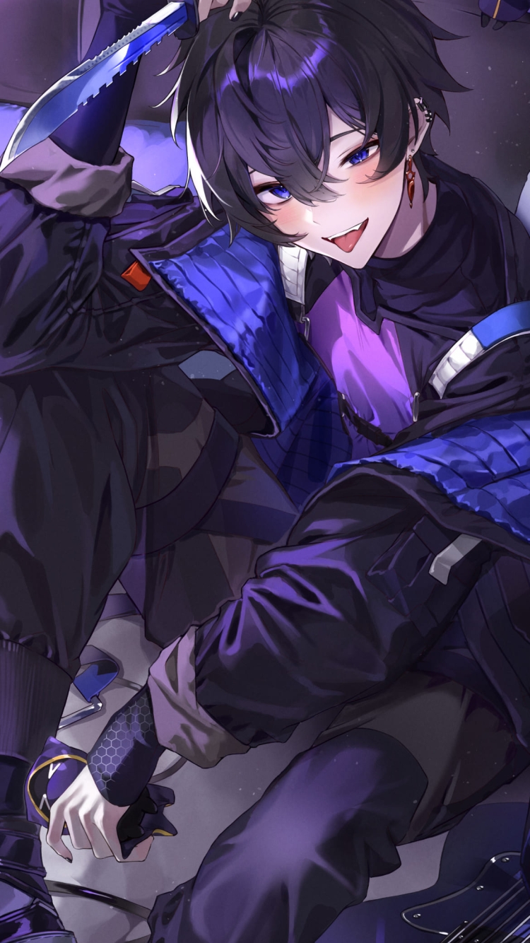 ナイフを持ったショート / Shoto / バーチャルYoutuber / ファンアート / イラストの750 x 1334 / スマホ壁紙