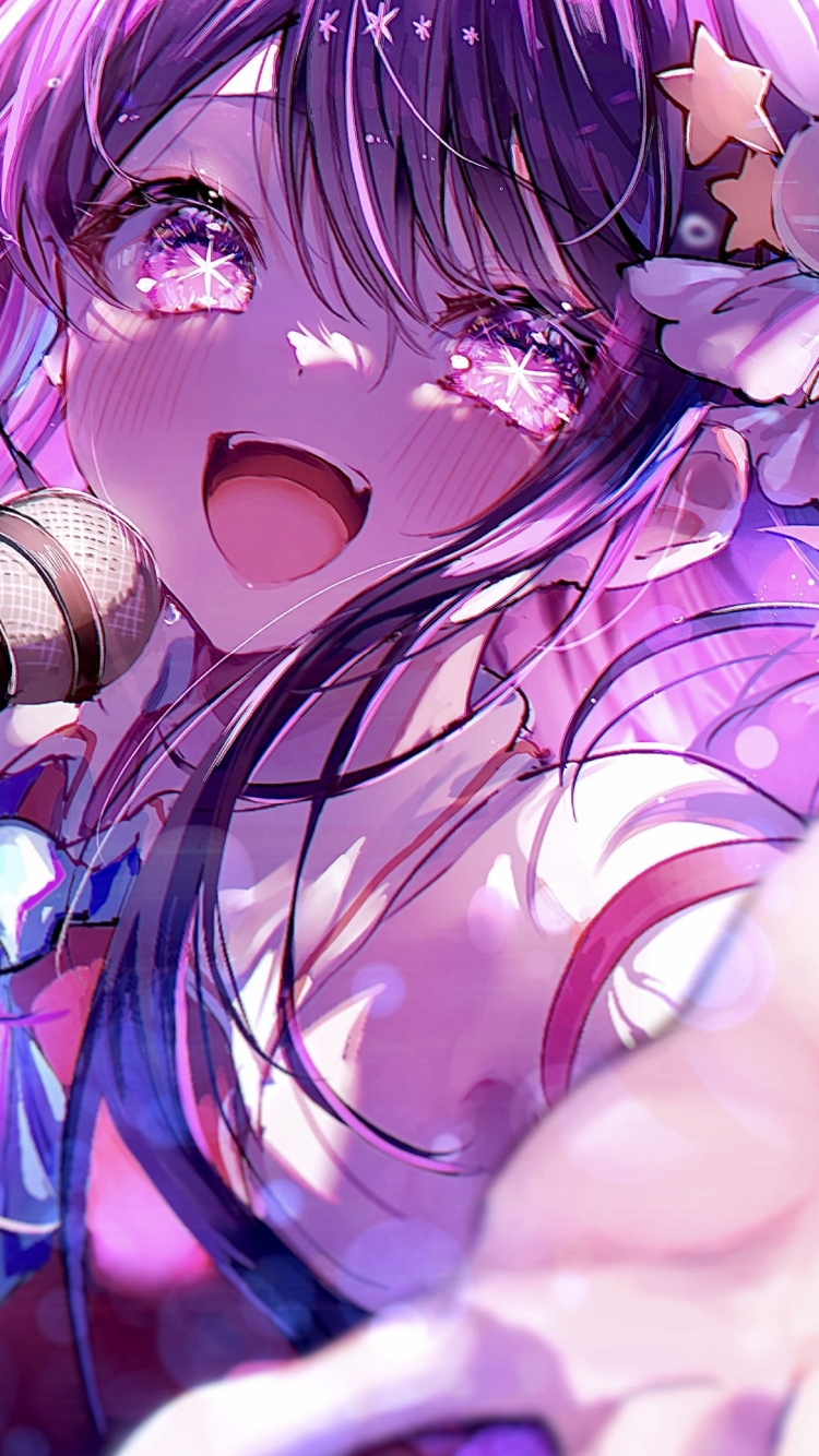 マイクを持って歌を唄う星野アイ / かわいい / 推しの子 / ファンアート / イラストの750 x 1334 / スマホ壁紙