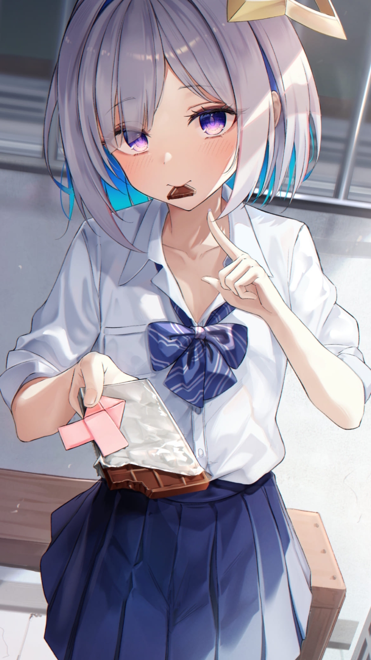 食べかけのチョコを差し出す天音かなた / かわいい / バーチャルYouTuber / ファンアート / イラストの750 x 1334 / スマホ壁紙
