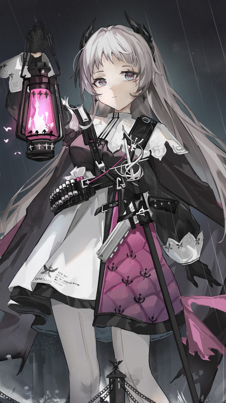 ピンクのランプをかざすアイリーニ / かわいい / アークナイツ / ファンアート / イラストの750 x 1334 / スマホ壁紙