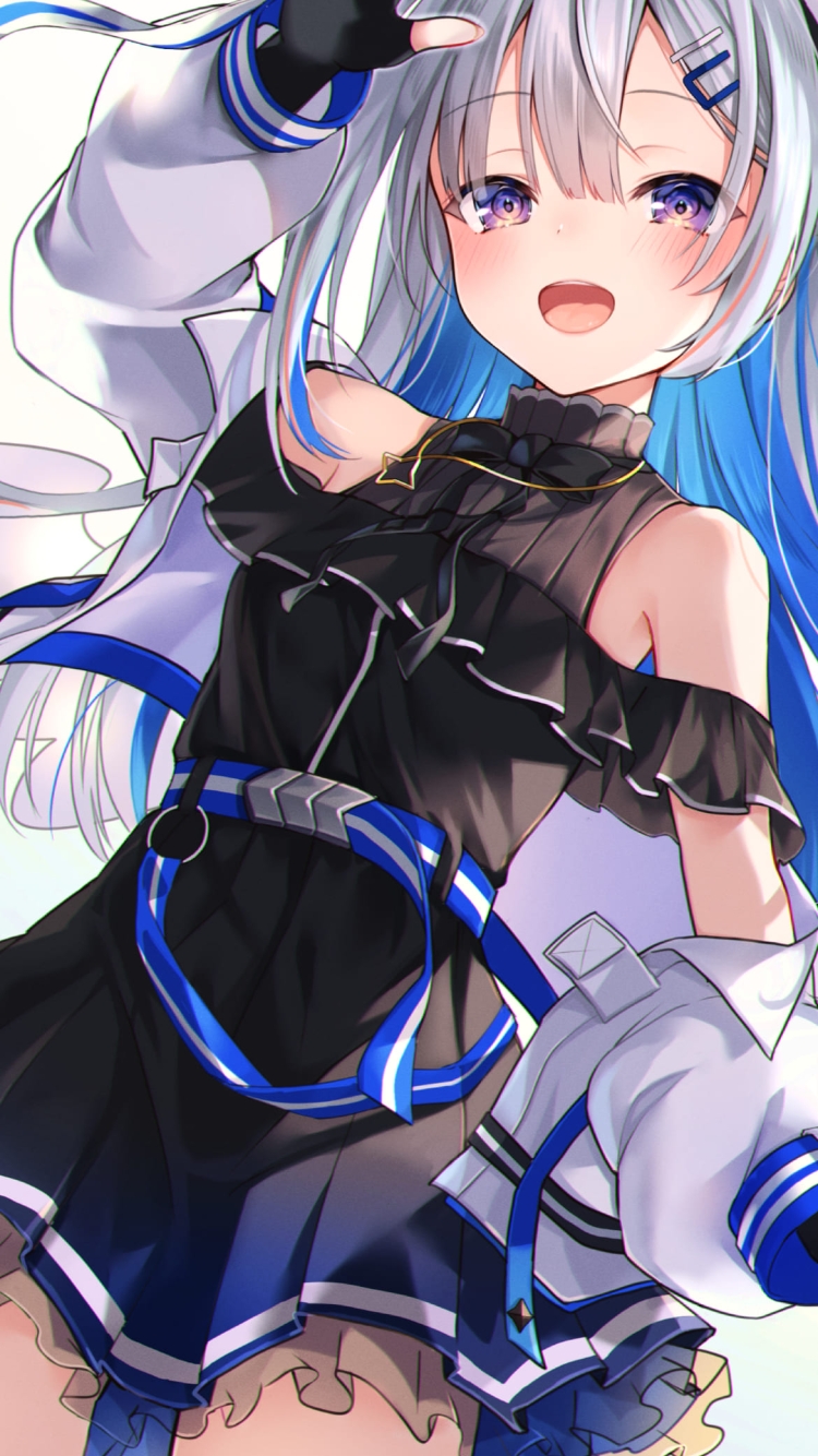 笑って手を振る天音かなた / バーチャルYouTuber / ファンアート / イラストの750 x 1334 / スマホ壁紙