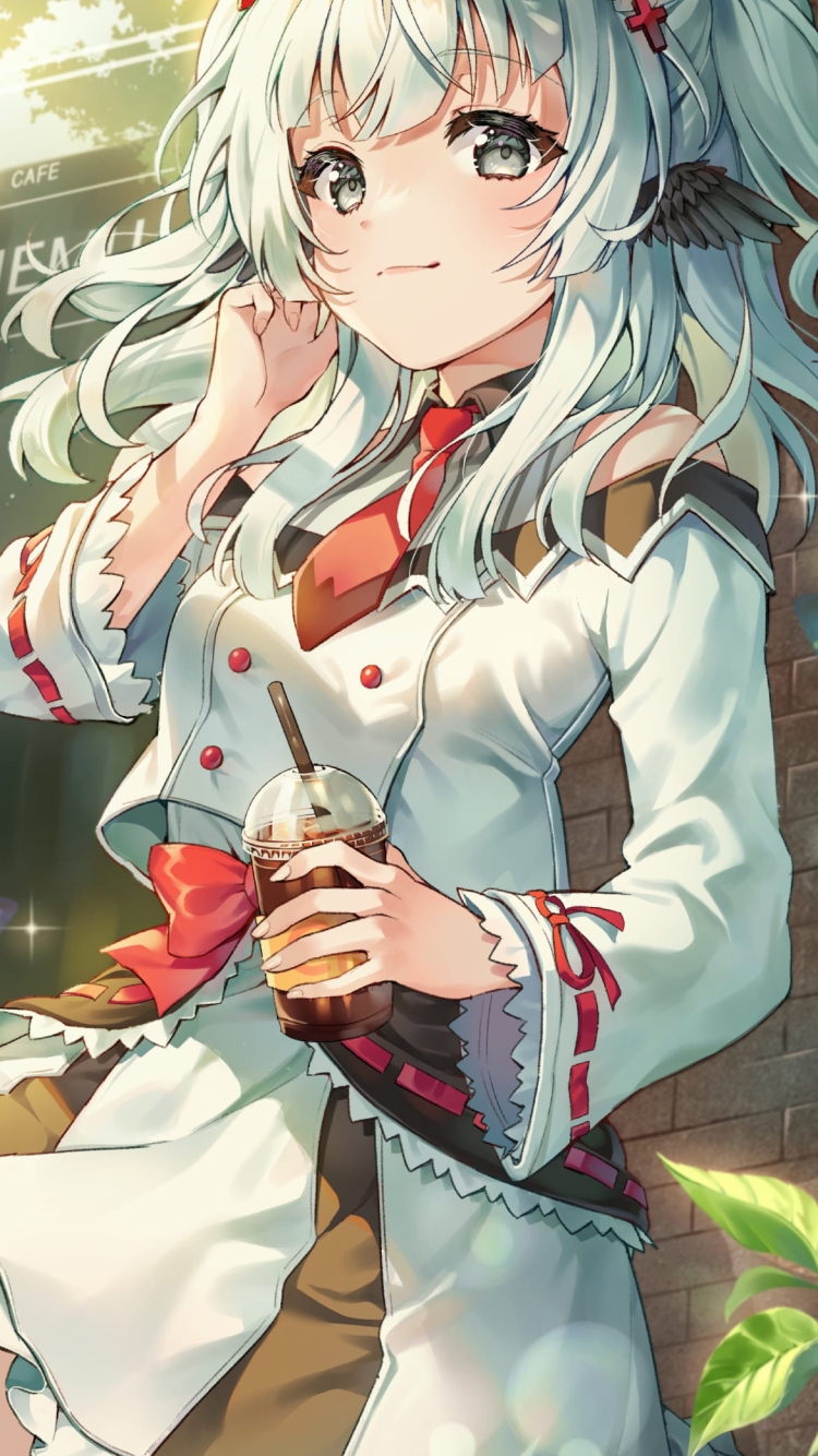 珈琲を持っているかわいいチエム / Chiem / バーチャルYouTuber / ファンアート / イラストの750 x 1334 / スマホ壁紙