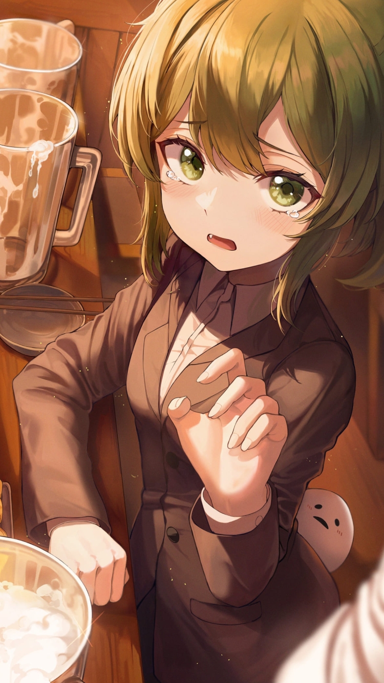 涙目の五十嵐双葉 / 居酒屋 / ビールジョッキ / 先輩がうざい後輩の話 / ファンアート / イラストの750 x 1334 / スマホ壁紙