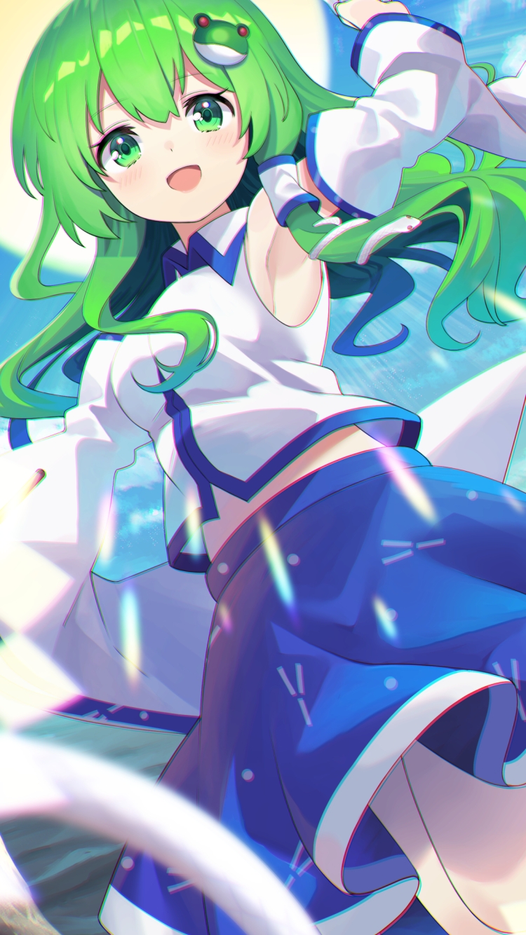 かわいい東風谷早苗（こちや さなえ） / 緑の髪 / 東方風神録 / ファンアート / イラストの750 x 1334 / スマホ壁紙