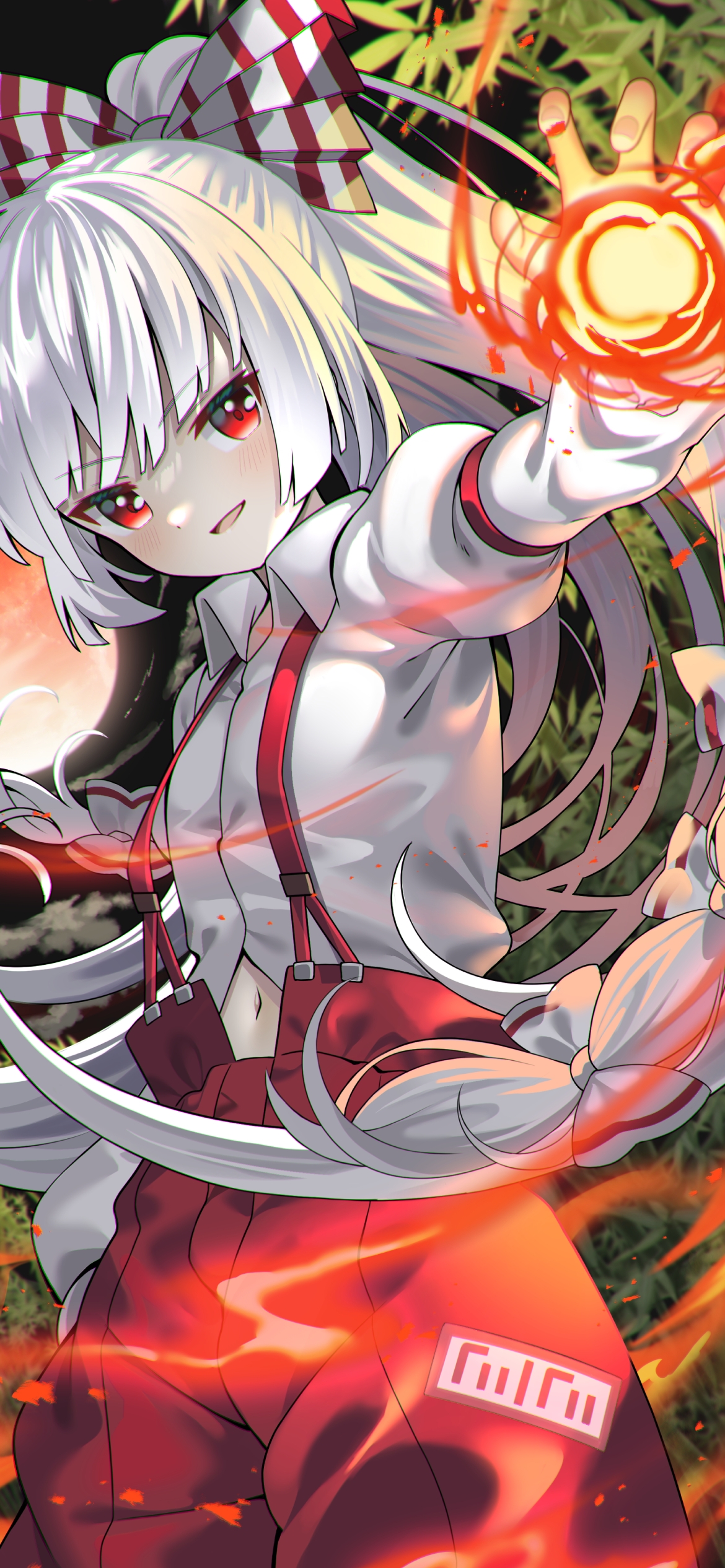 炎で攻撃をする藤原妹紅 (ふじわらのもこう) / 東方ダンマクカグラ / ファンアート / イラストの1170 x 2532 / スマホ壁紙