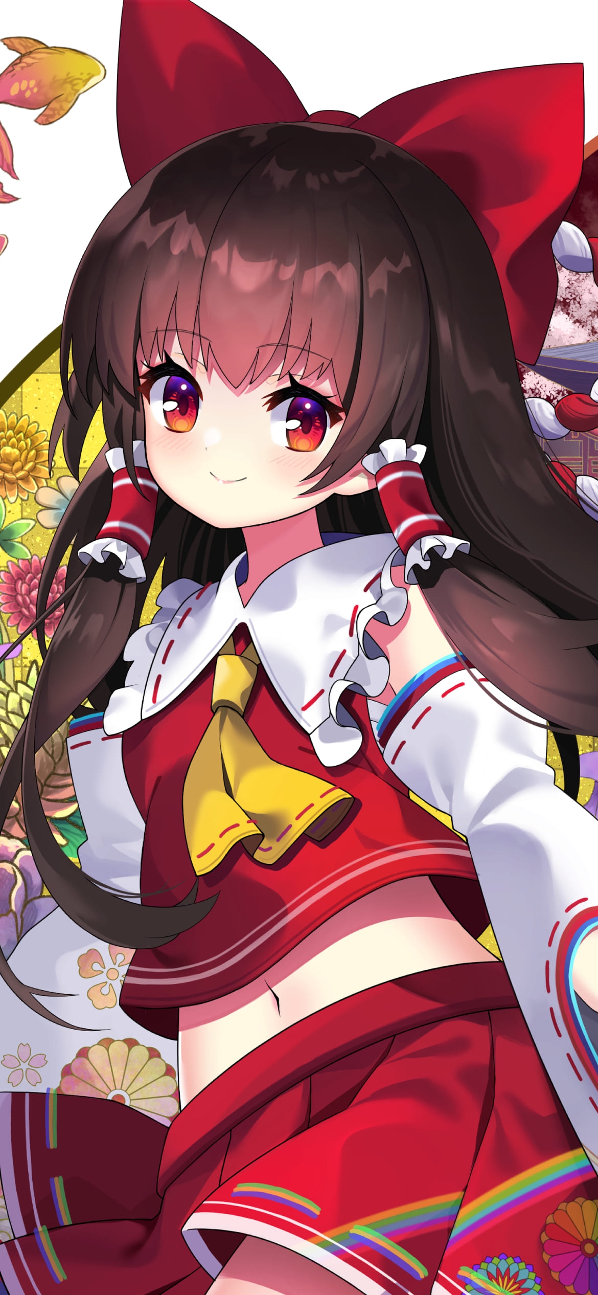 お札を持つかわいい博麗霊夢 / 東方 / ファンアート / イラストの1170 x 2532 / スマホ壁紙 | 壁紙キングダム