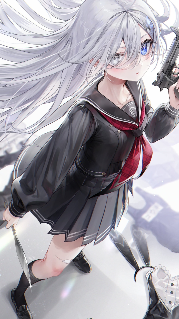 幽鬼 / かっこいい / セーラー服 / 死亡遊戯で飯を食う。 / ファンアート / イラストの750 x 1334 / スマホ壁紙
