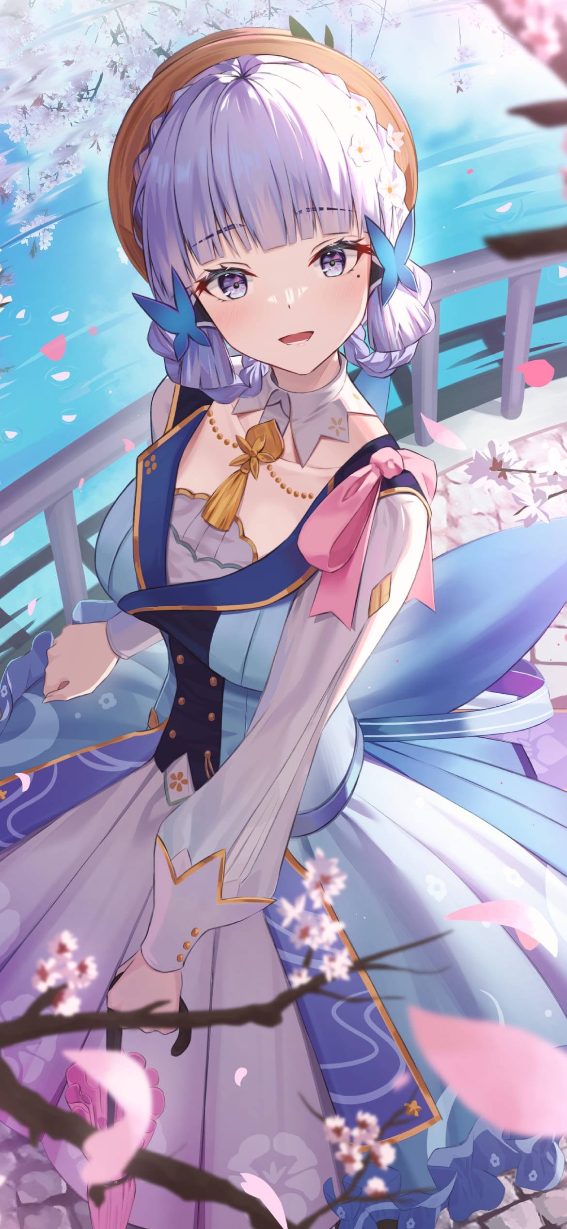 湖と桜と神里綾華 / 綺麗 / 花時に訪れた手紙 / 原神の1170 x 2532 / スマホ壁紙