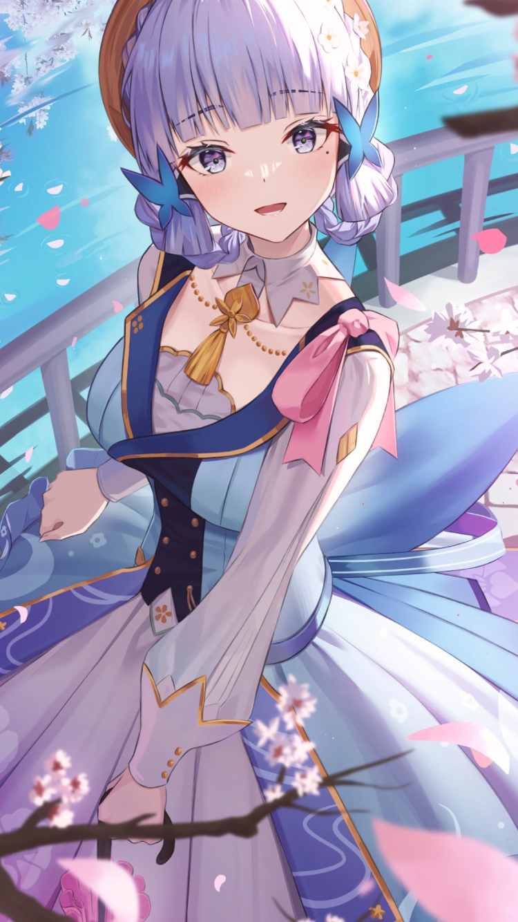 湖と桜と神里綾華 / 綺麗 / 花時に訪れた手紙 / 原神の750 x 1334 / スマホ壁紙