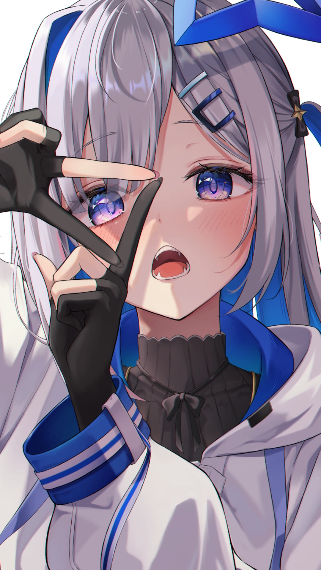 指でポーズを取るかわいい天音かなた / ホロライブ / バーチャルYouTuber / ファンアート / イラストの1080 x 1920 / スマホ壁紙