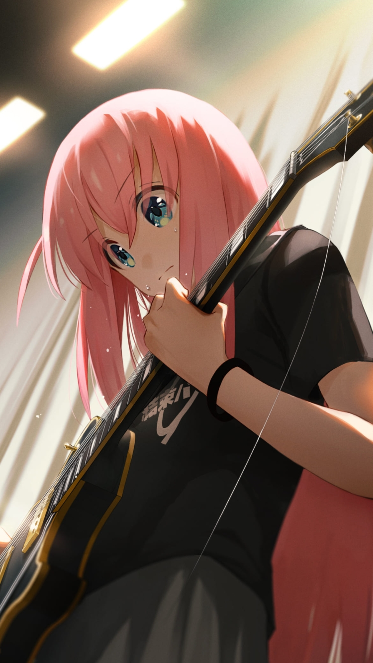 ギターを弾く後藤ひとり / かわいい / ぼっち・ざ・ろっく! / ファンアート / イラストの750 x 1334 / スマホ壁紙