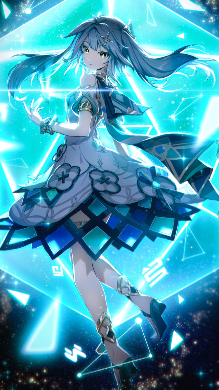 青い光とファルザン / 原神の750 x 1334 / スマホ壁紙