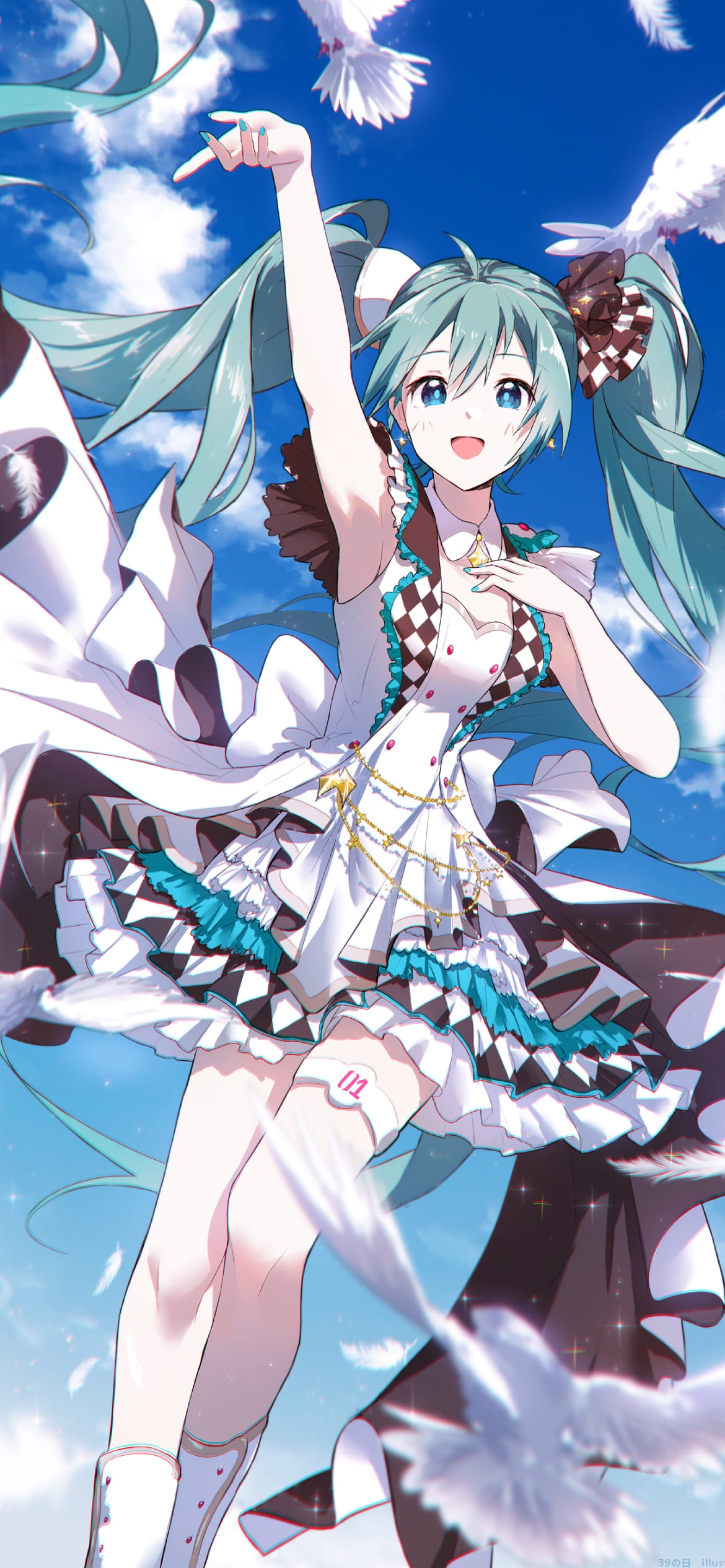 沢山の白い鳩と初音ミク / かわいい / ボカロ / ボーカロイド / プロセカ / プロジェクトセカイ / ファンアート / イラストの1170 x 2532 / スマホ壁紙