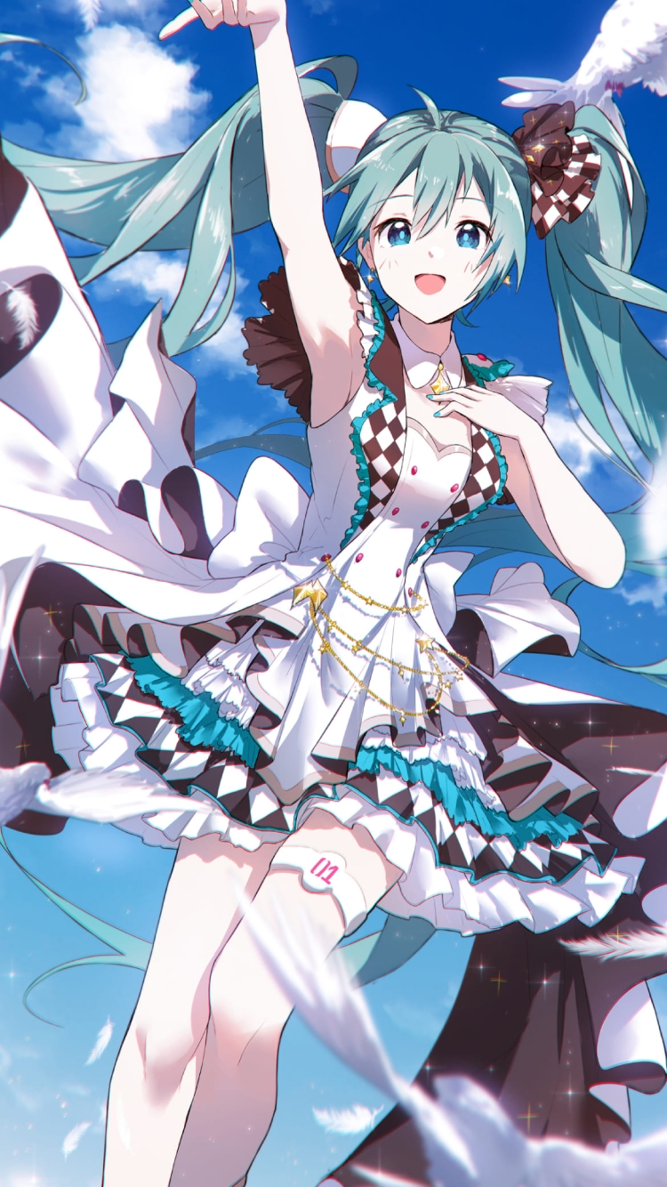 沢山の白い鳩と初音ミク / かわいい / ボカロ / ボーカロイド / プロセカ / プロジェクトセカイ / ファンアート / イラストの750 x 1334 / スマホ壁紙